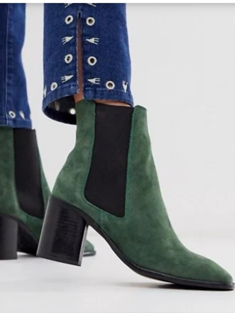 ASOS DESIGN Reverse Suede Square Toe Chelsea Boots Emerald Green Women’s 9